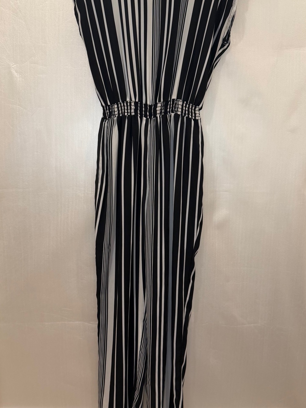 Lovely Day Black & White Vertical Stripe Jumpsuit Size Large